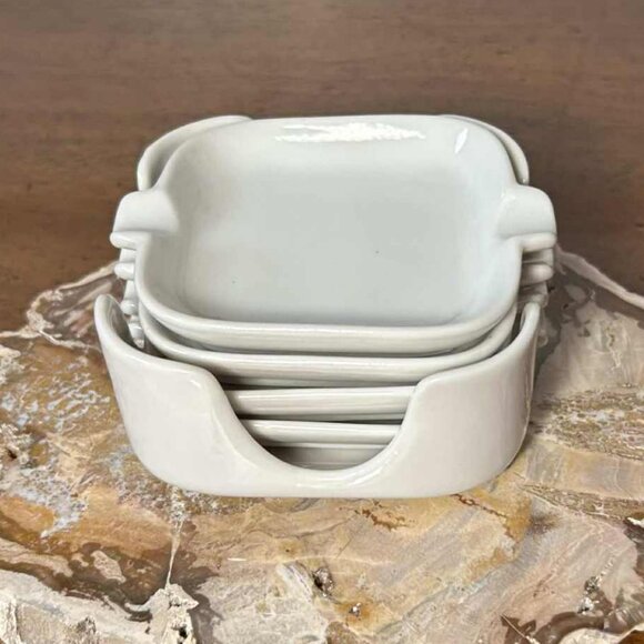 MCM white ceramic stackable ashtray set - Picture 1 of 10